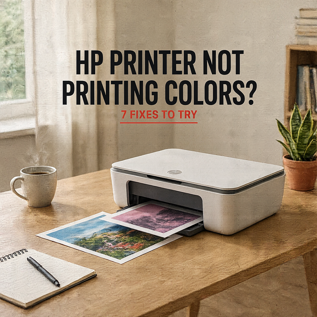 HP printer not printing colors correctly with faded and missing colors on a printed page